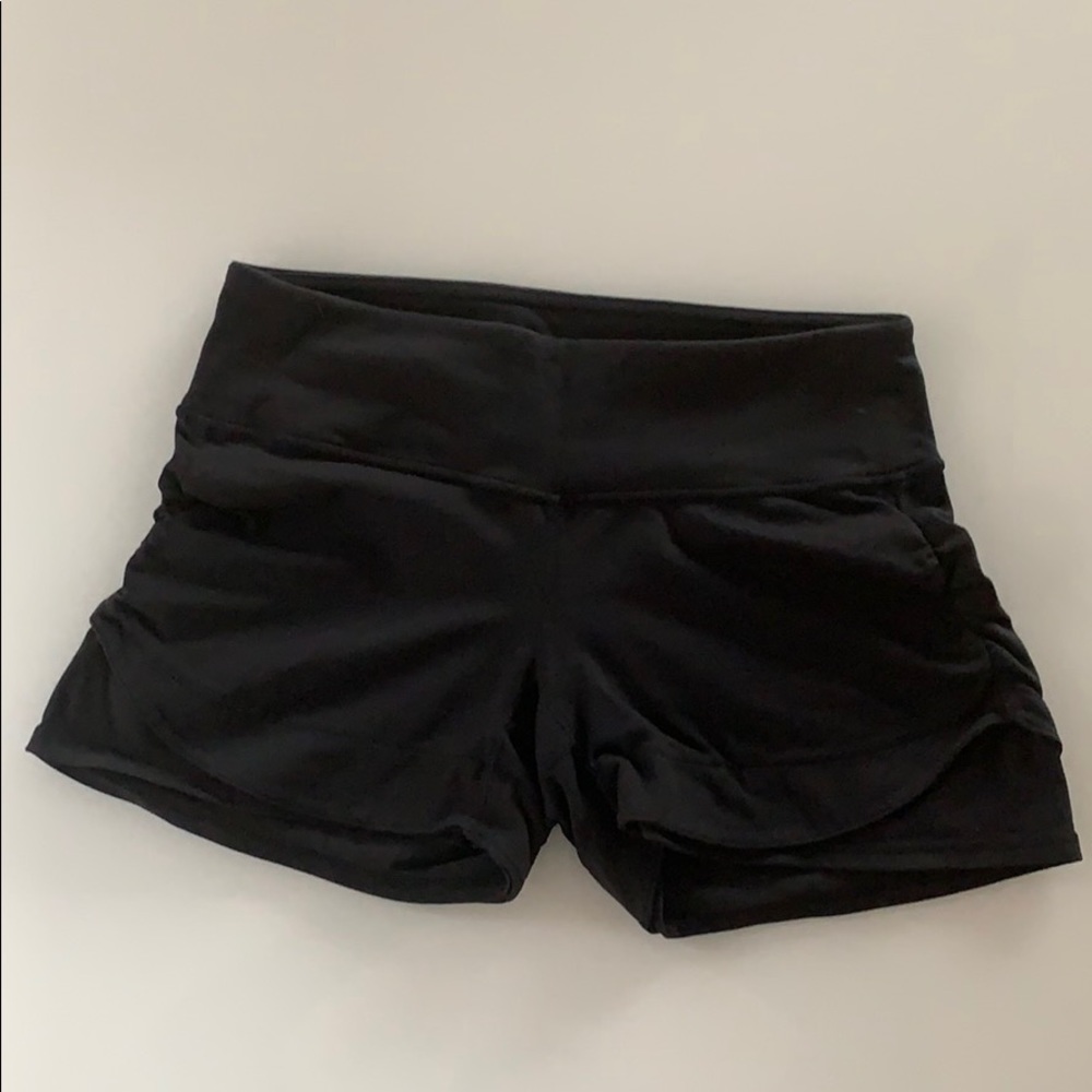 Altheta black stretchy shirred shorts